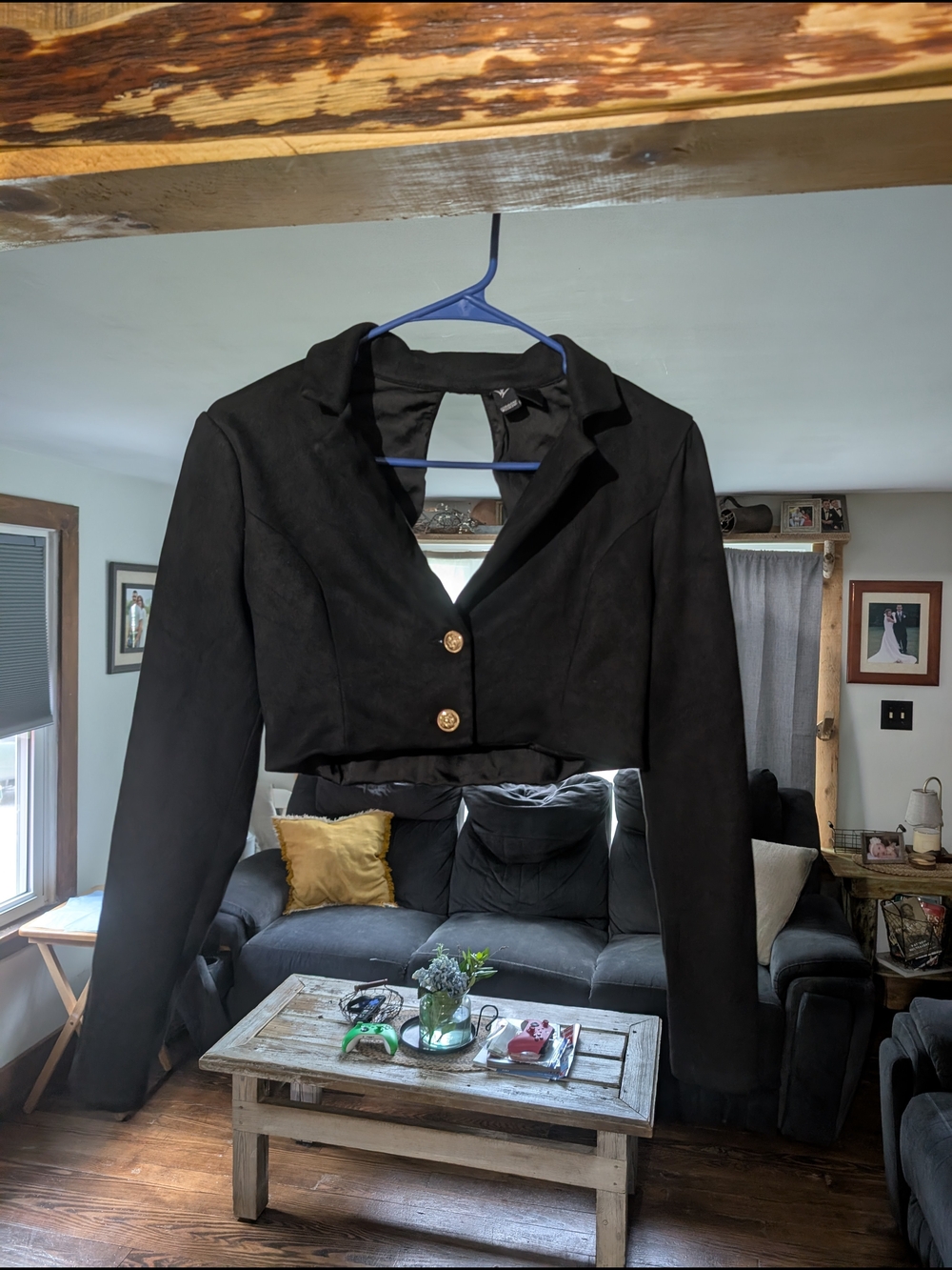 Windsor Black Cropped Blazer with Gold Buttons